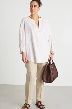 Casacca oversize asimmetrica - Beige Bianco