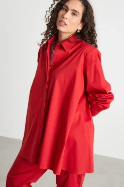 Casacca oversize con bottoni nascosti - Rosso
