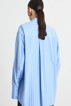 Casacca oversize in popeline - Azzurro