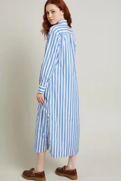Chemisier a righe con fusciacca - Azzurro Polvere Bianco