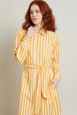 Chemisier a righe con fusciacca - Giallo Sole Bianco