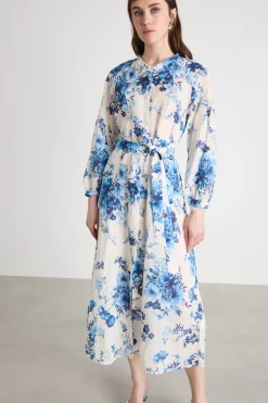 Chemisier con stampa floreale - Bianco Blu