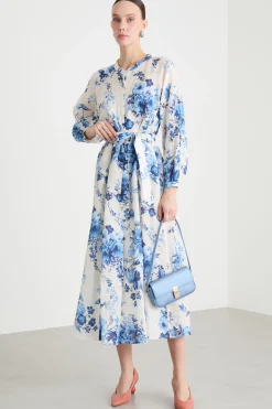Chemisier con stampa floreale - Bianco Blu