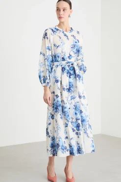 Chemisier con stampa floreale - Bianco Blu