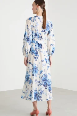 Chemisier con stampa floreale - Bianco Blu