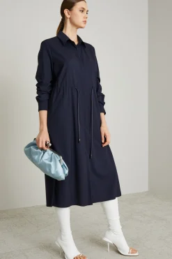 Chemisier in lana con coulisse - Blu Notte