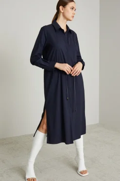 Chemisier in lana con coulisse - Blu Notte