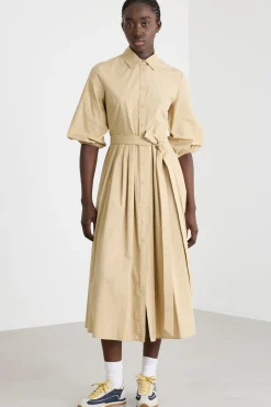 Chemisier in popeline con pieghe - Beige
