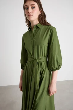 Chemisier in popeline con pieghe - Verde