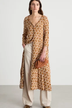 Chemisier in twill a fantasia - Marrone Bianco