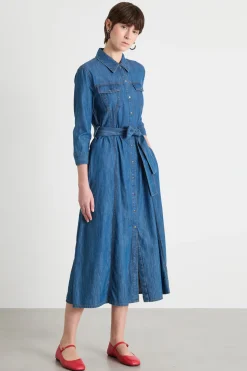 Chemisier lungo con cintura - Blu