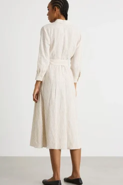 Chemisier midi in tela - Bianco Beige