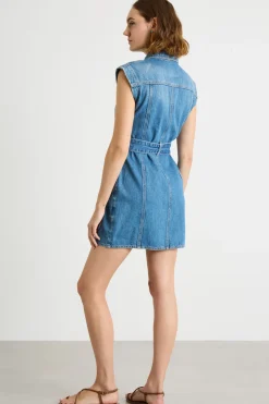 Chemisier smanicato con cintura - Azzurro