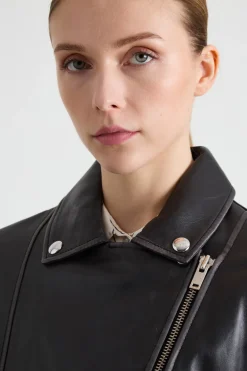 Chiodo in vera pelle - Nero