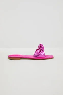 Ciabatte in pelle con nodo - Fucsia