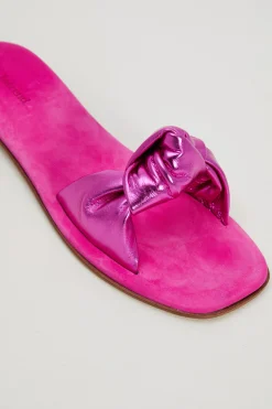 Ciabatte in pelle con nodo - Fucsia