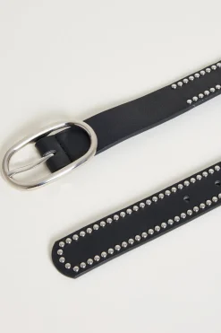 Cintura con borchie e fibbia ovale - Nero