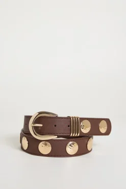 Cintura con borchie - Marrone