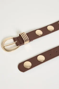 Cintura con borchie - Marrone