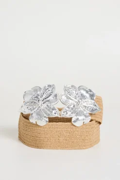 Cintura con fibbia floreale - Cammello