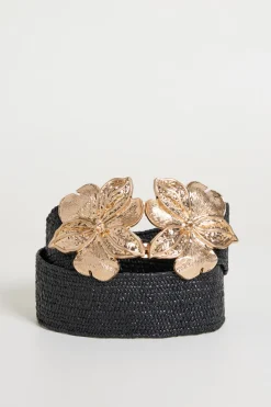 Cintura con fibbia floreale - Nero