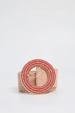 Cintura elastica effetto rafia - Rosa