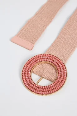 Cintura elastica effetto rafia - Rosa