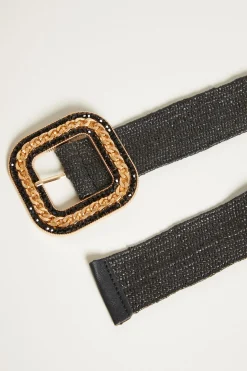 Cintura elasticizzata con fibbia decorata - Nero