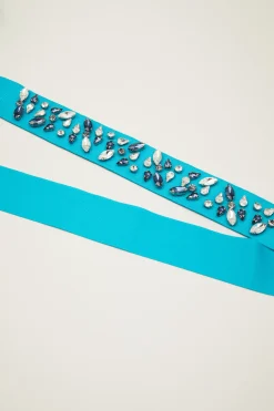 Cintura in gros-grain con strass - Turchese
