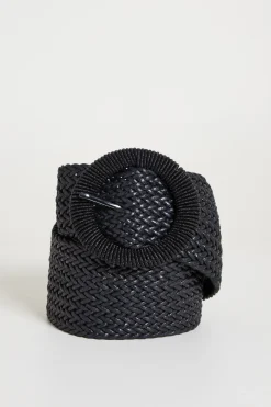 Cintura in rafia intrecciata - Nero