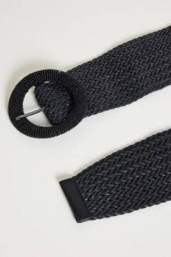Cintura in rafia intrecciata - Nero
