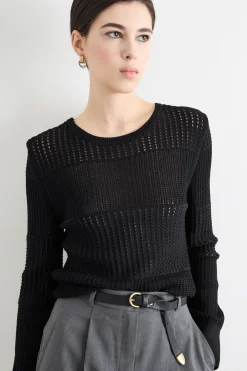 Cintura sottile in pelle - Nero