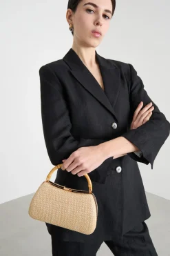 Clutch con manico in bamboo - Cammello