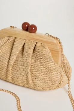 Clutch con maxi boules - Cammello
