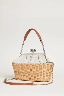Clutch in tela e rattan - Bianco