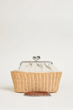 Clutch in tela e rattan - Bianco