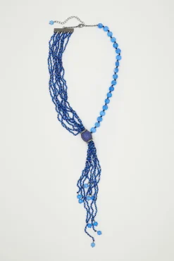 Collana asimmetrica con frange - Blu