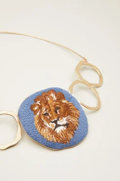 Collana con elemento ricamato - Oro Azzurro