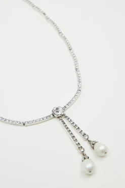 Collana di strass con ciondoli - Argento