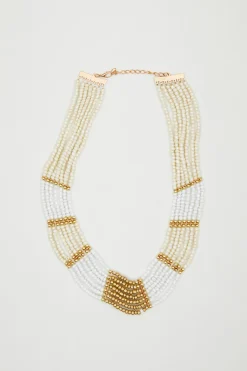 Collana multifilo con perline - Bianco Oro