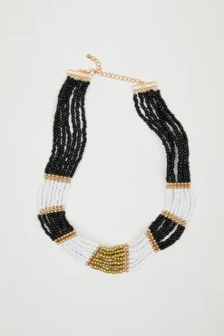 Collana multifilo con perline - Nero Bianco Oro