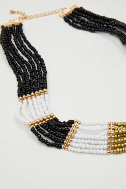 Collana multifilo con perline - Nero Bianco Oro