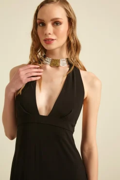 Collana multifilo con perline - Nero Bianco Oro