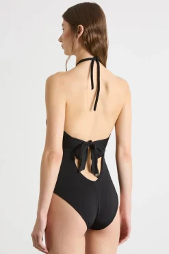 Costume intero incrociato in jersey - Nero