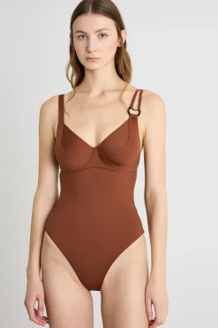 Costume intero in jersey lucido - Marrone