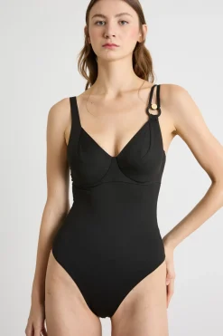 Costume intero in jersey lucido - Nero