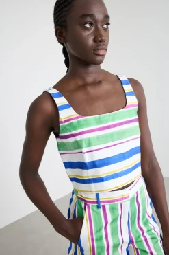 Crop top in raso multiriga - Verde