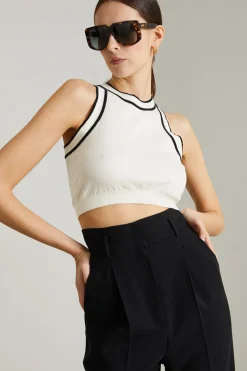Crop top vogatore in maglia - Bianco