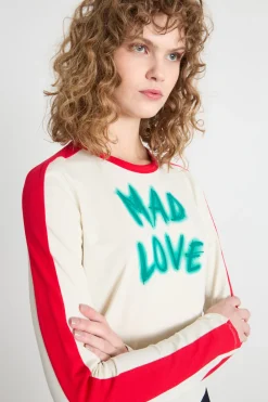 Crop T-shirt con maniche lunghe - Bianco Rosso