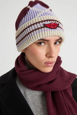 Cuffia con patch e intarsio - Beige Bordeaux Lilla